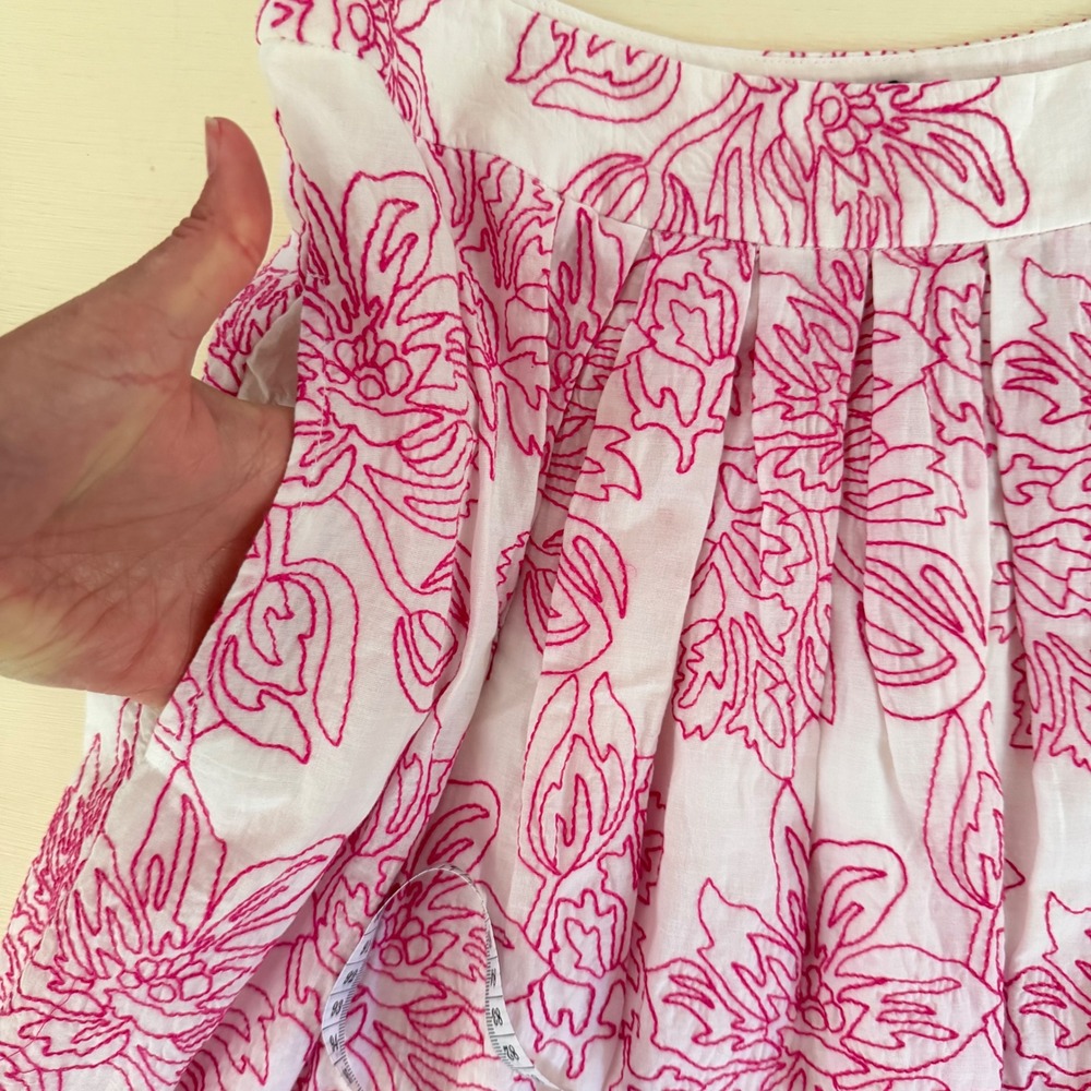 Nimo Pink White Embroidered Cotton Maxi Skirt Medium Pockets Beaded Hem - Picture 5 of 8